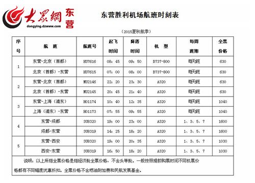 东营飞机场航班最新查询